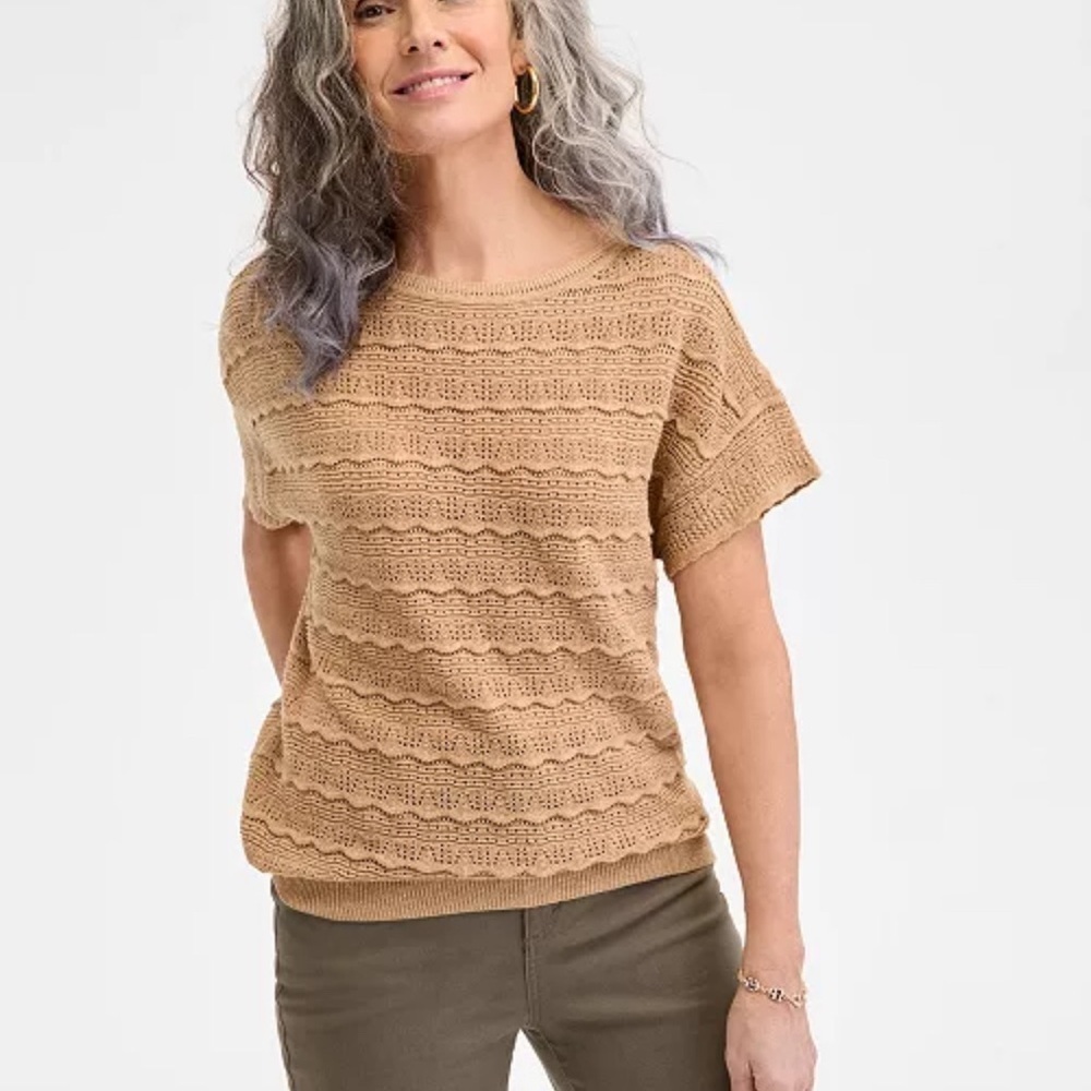Style & Co Tan Ribbed Boxy Blouse